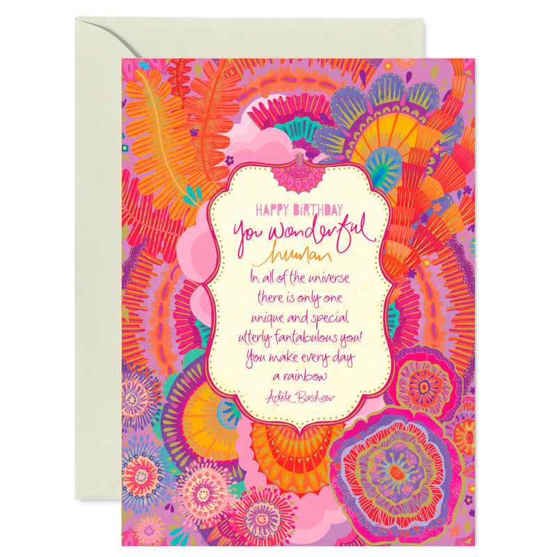 Intrinsic gold foiled beautiful greeting card for special occasions. Green, pink, purple and gold foil heartfelt greeting card with Australian floral design and blank inside. Uplifting greeting card for a loved one celebrating friendship, a milestone, birthday or anniversary. 
