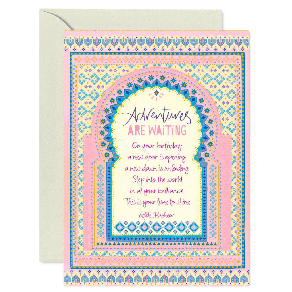 Intrinsic gold foiled beautiful greeting card for birthday occasions. Pink and blue heartfelt greeting card with blank inside. 