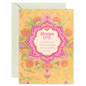 Intrinsic Mum Greeting Card with heartfelt words and quote for mum - Designed in South Australia - yellow and pink card with gold foiling