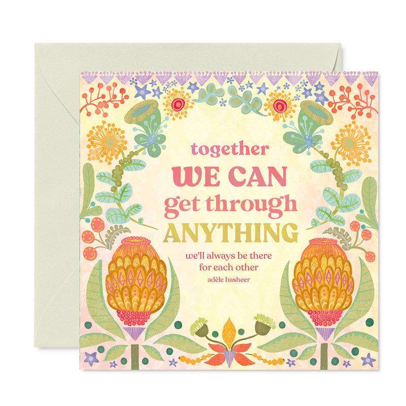 Adèle Basheer Quote Greeting Card with heartfelt message of love and support - Blank inside, colourful cover with flowers and bee - Made in South Australia 