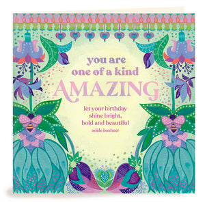 Intrinsic One of a kind Amazing Greeting Card - colourful birthday card with floral illustrations and bees - Birthday card for family, friend, Mum, Sister, Aunt, Girlfriend - Made in South Australia 