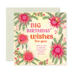 ‘Big Birthday Wishes’ Adèle Basheer Quote Greeting Card with heartfelt birthday message - Blank inside, red and green cover with flowers and bee - Made in South Australia - Birthday card for family, friend, Mum, Sister, Aunt, Girlfriend