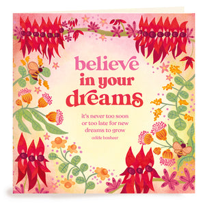 Intrinsic Motivational Greeting Card - Red, Green and Orange greeting card with floral illustrations and bees - Made in South Australia 