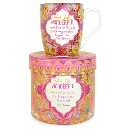 Live Life Wonderful ceramic mug with words of affirmation and inspirational quote by Adèle Basheer