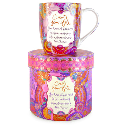 Create Your Fate Ceramic Gift Boxed Coffee Mug - Colourful mug with gold foiling and motivational message by Adèle Basheer 