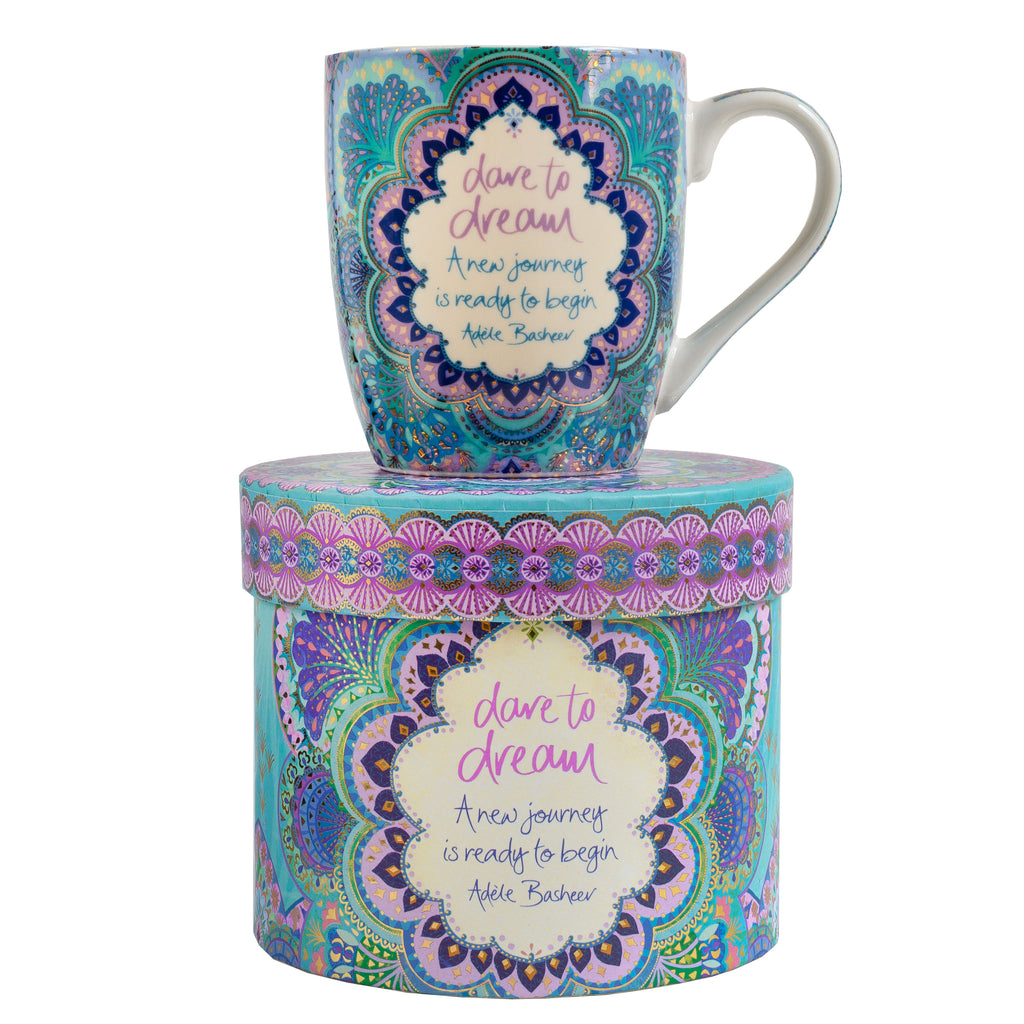 Intrinsic Date To Dream Ceramic Gift Boxed Coffee Mug - Colourful mug with gold foiling and motivational message by Adèle Basheer