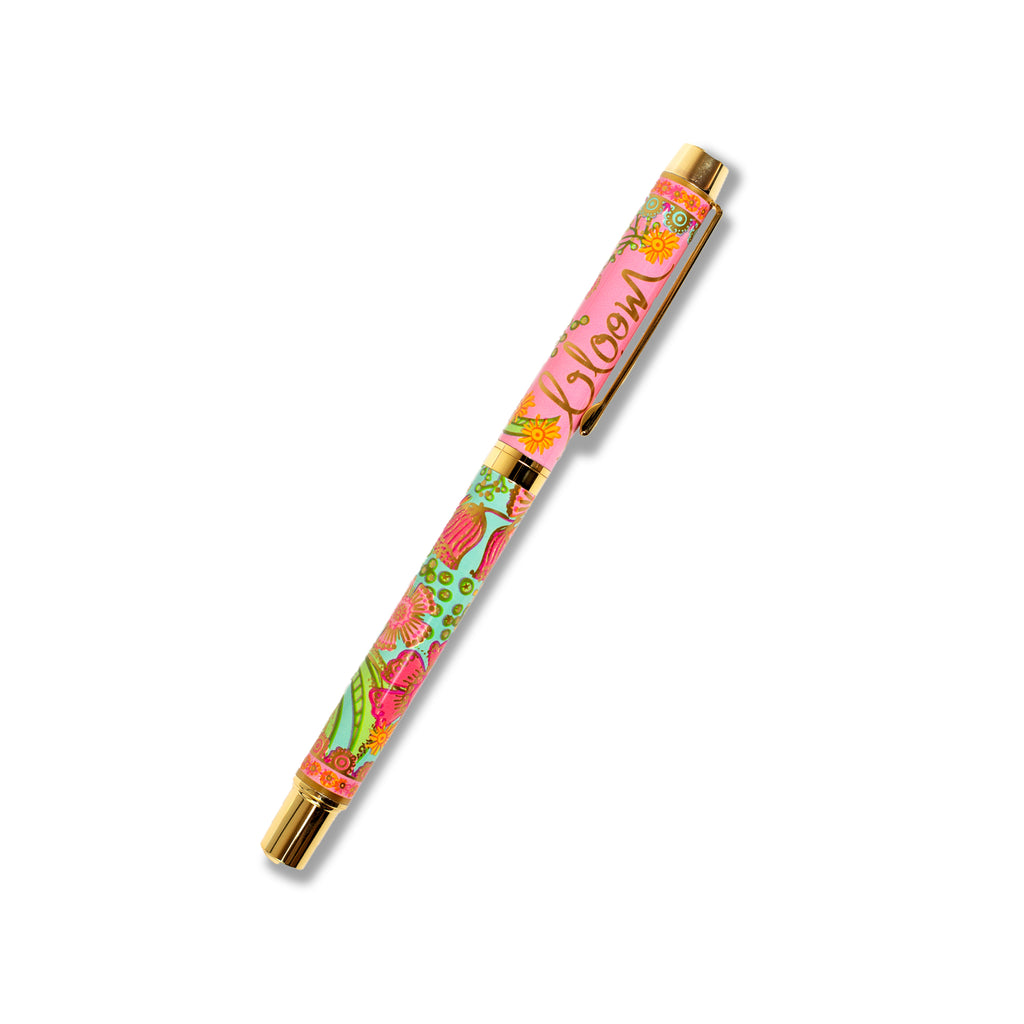 Intrinsic Bloom Rollerball Pen with indigo purple ink and floral design - gift idea for garden lover