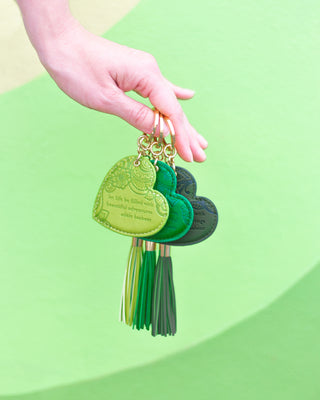 Motivational quote deep forest green key chain with gold tassel. Easy to find keys, decorate handbag or schoolbag, on the go inspirational accessory. Designed in South Australia. Gift Boxed. 