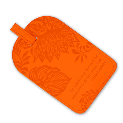 Intrinsic Tangelo Orange Luggage Tag with positive travel quote