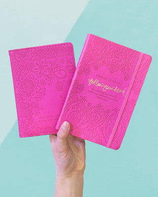  Intrinsic Luxe Faux Leather Travel Accessories with Inspirational Quotes- Pale Pink Luggage Tag, Light Pastel Pink Travel Journal, 