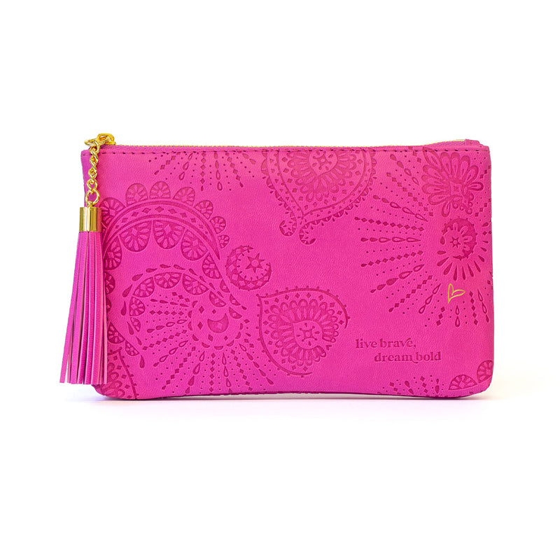 Intrinsic soft vegan leather magenta pink essential purse - large pink coin purse with zip and pink tassel keychain - designed in South Australia 