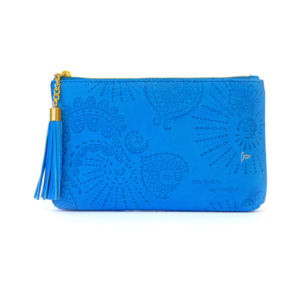 Intrinsic soft vegan leather blue essential purse - large blue coin purse with zip and blue tassel keychain - designed in South Australia 