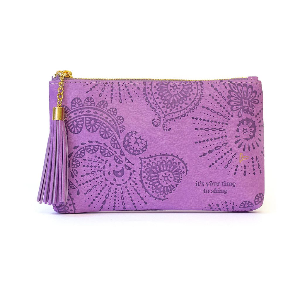 Intrinsic soft vegan leather amethyst lilac purple essential purse - large lilac purple coin purse with zip and lilac purple tassel keychain - designed in South Australia 