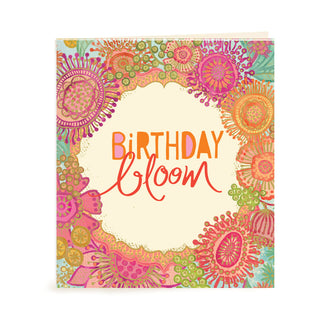 Australian Brand Intrinsic Birthday Bloom Gift Tag to delight in gifts for her and birthday gifts. Patterned present tag with coral, pink and turquoise in an Australian native floral design and gold foil. Birthday swing tag with heartfelt quote by Adele Basheer. Blank Inside for your message. 