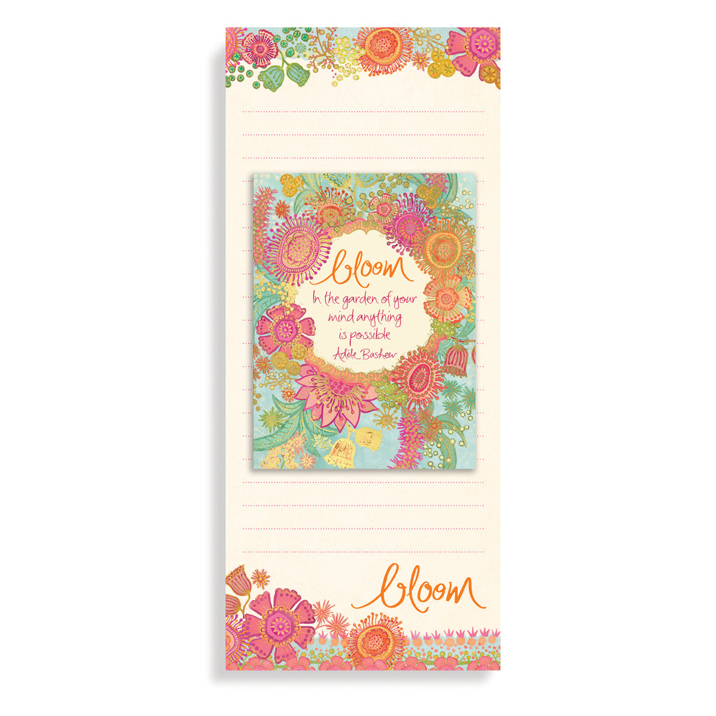 Australian Intrinsic Bloom Turquoise and Pink Floral Magnetic Shopping List Pad and To Do List - With Handbag sized notepad 