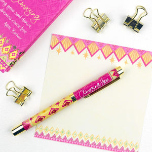Hot Pink and Yellow Amazing You Rollerball Pen with Matching Stationery