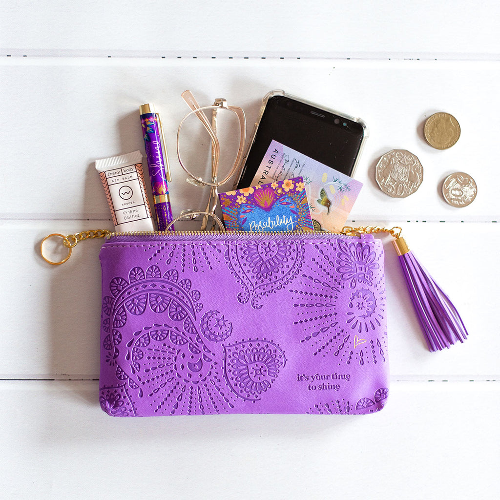 Adele Basheer Intrinsic vegan leather pastel purple coin purse - small lightweight lilac purple female wallet, mini amethyst purple purple makeup bag, small pastel purple pencil case 