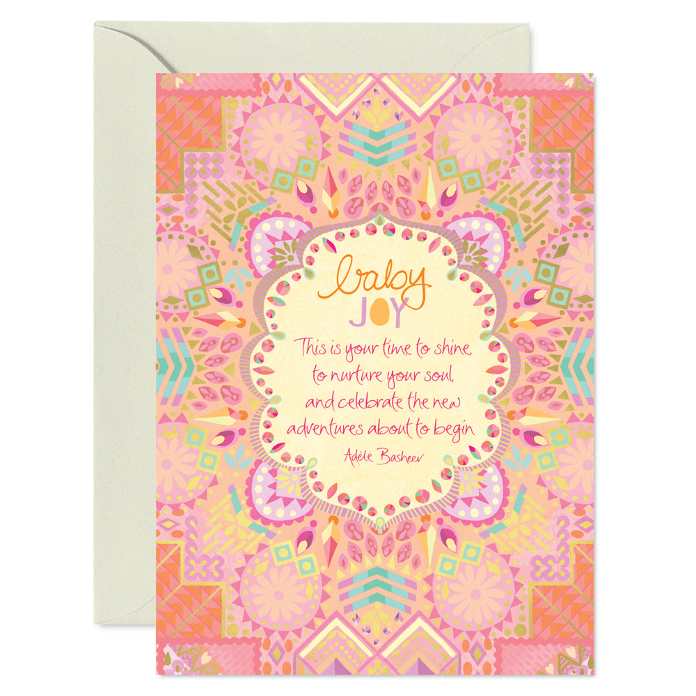 Intrinsic Coral Pink Boho Baby Girl Shower Greeting Card