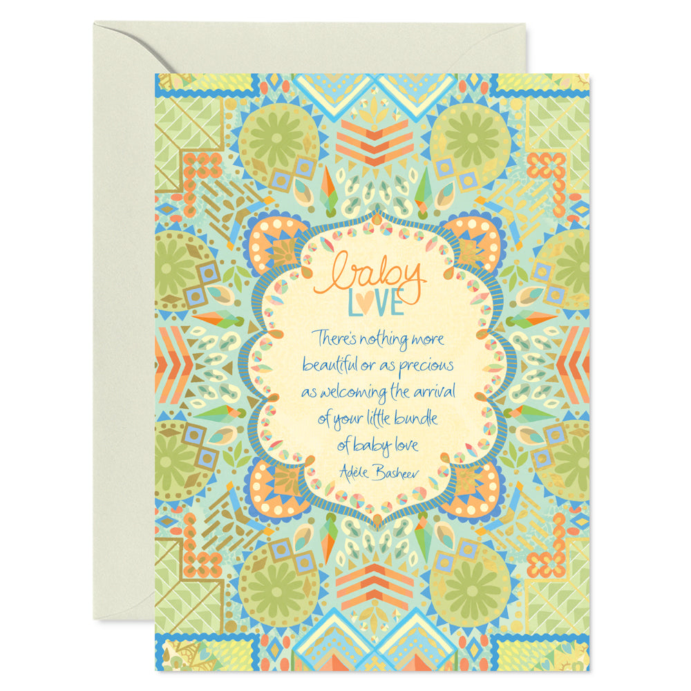 Intrinsic Blue and Green Baby Love Greeting Card with inspirational quote