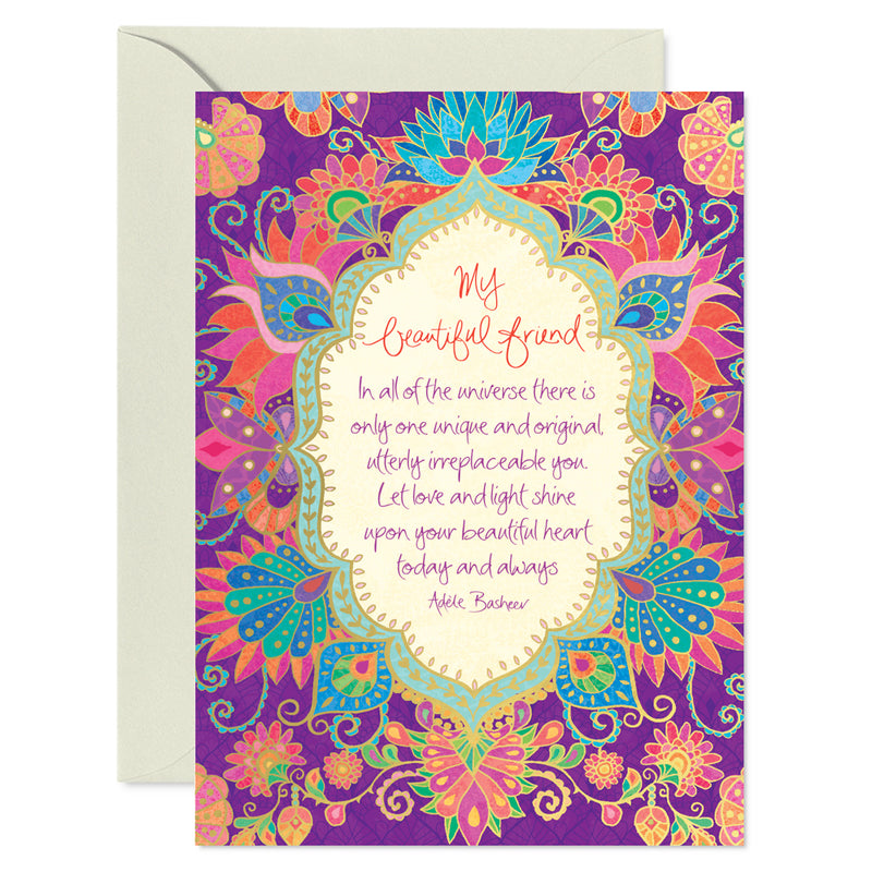 Intrinsic Purple Beautiful Friend Greeting Card with inspirational friendship quote