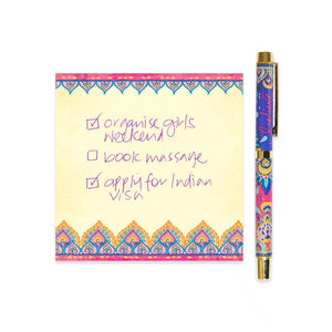 Purple and Hot Pink Patterned Rollerball Pen with Purple Ink