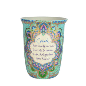 Turquoise Patterned Ceramic Travel Reuse Mug with Adele Basheer Quote