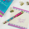 Hot Pink and Turquoise Boho Patterned Rollerball Pen with Matching Stationery