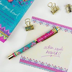 Hot Pink and Turquoise Boho Patterned Rollerball Pen with Matching Stationery