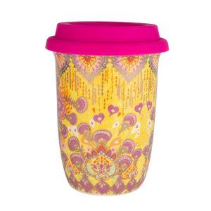 Yellow and Pink Boho Illustrated Ceramic Keep Cup
