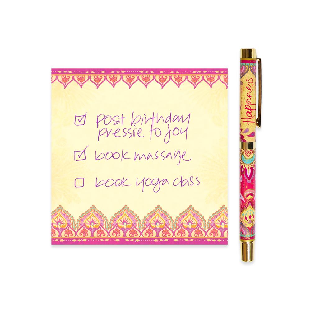 Hot Pink and Yellow Happiness Rollerball Pen with Purple Ink