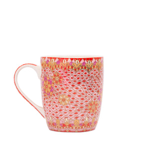 Intrinsic Hello Gorgeous Inspirational quote coffee mug. Designed in South Australia. Colourful design with real gold, pink, red, orange and purple patterns. 