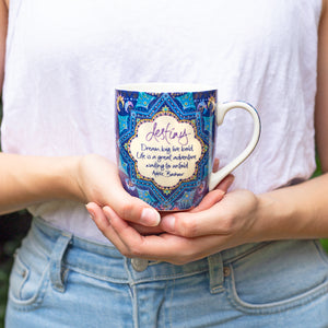 Inspirational Ceramic ‘Destiny’ Coffee Mug- navy mug with gold foiling with motivational message