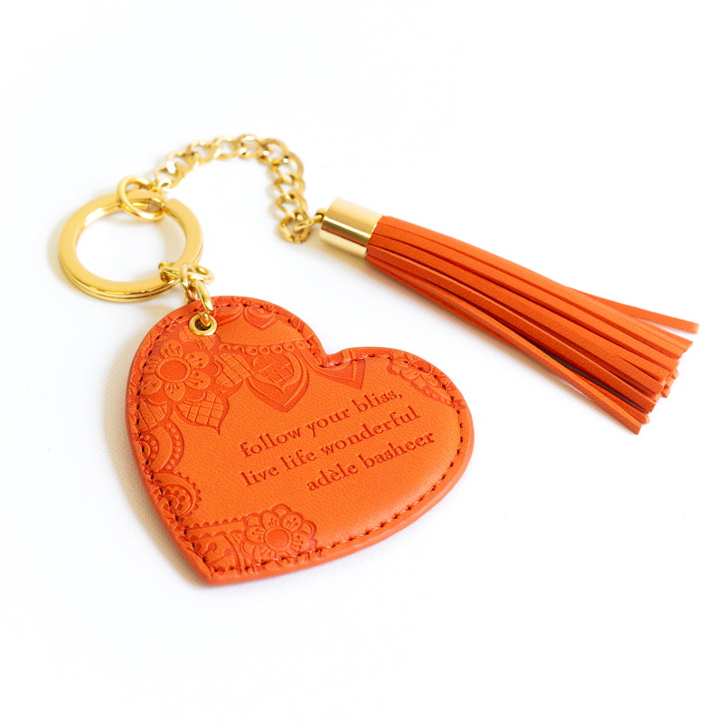 Motivational quote sunrise orange key chain with gold tassel. Easy to find keys, decorate handbag or schoolbag, on the go inspirational accessory. Designed in South Australia. Gift Boxed. 