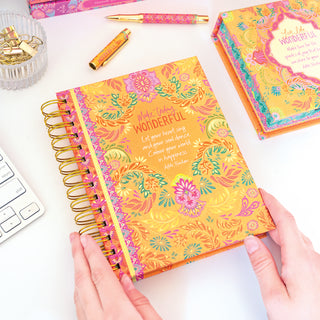 Australian brand stationery- Intrinsic orange Make Today Wonderful Spiral Notebook - small gold spiral notebook with lined pages 