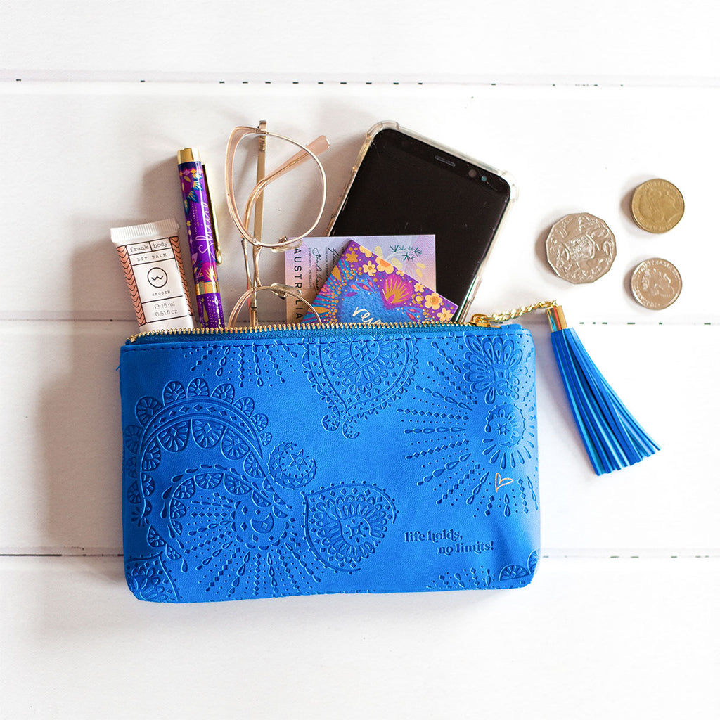Adele Basheer Intrinsic vegan leather blue coin purse - small blue female wallet, mini blue makeup bag, small blue pencil case 