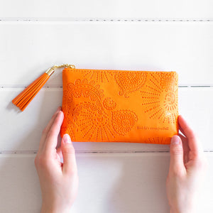 Intrinsic orange essential zip purse - large coin zip up purse - orange purse for sunglasses - orange phone purse with inspirational quote