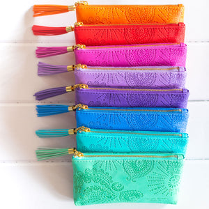 Adele Basheer Intrinsic bohemian vegan leather colourful essential coin purses - brightly coloured female wallet, pencil case or make up bag - Designed in South Australia 