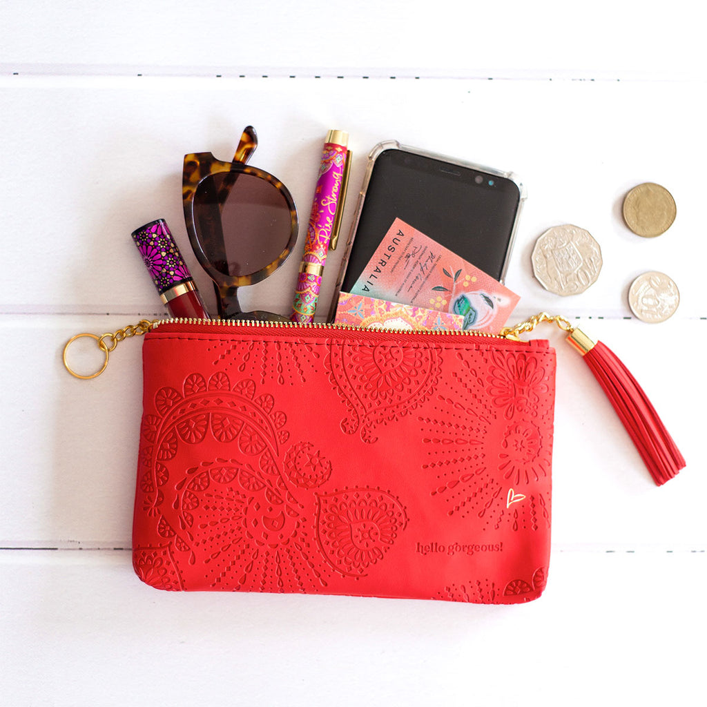 Adele Basheer Intrinsic vegan leather red coin purse - small lightweight red female wallet, mini red makeup bag, small red pencil case 
