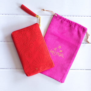 Adele Basheer Intrinsic red vegan leather coin purse with velour red pouch - boho print red purse 