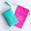 Adele Basheer Intrinsic turquoise blue vegan leather coin purse with velour pink pouch - boho print aqua purse 