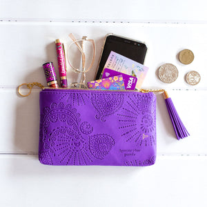 Adele Basheer Intrinsic vegan leather violet purple coin purse - small lightweight violet purple female wallet, mini violet purple makeup bag, small violet purple pencil case 