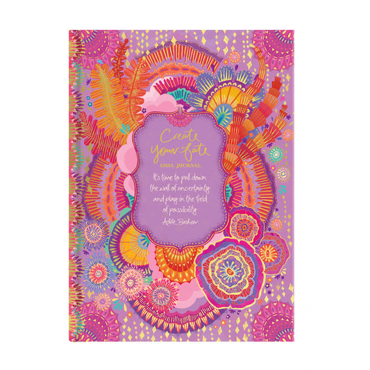 Inspirational Australian stationery brand Intrinsic - A5 lilac and pink Create Your Fate Guided Goal Journal - gold foil notebook with inspiring quote on cover 