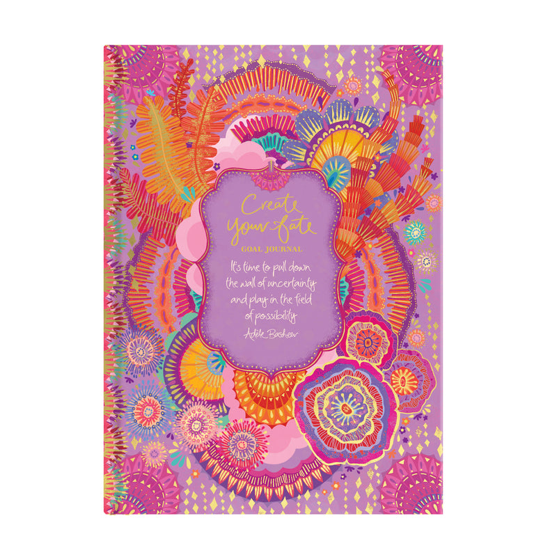 Inspirational Australian stationery brand Intrinsic - A5 lilac and pink Create Your Fate Guided Goal Journal - gold foil notebook with inspiring quote on cover 