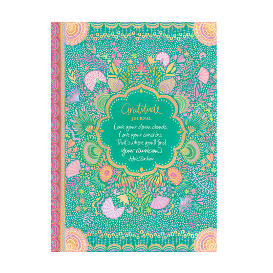 Inspirational Australian stationery brand Intrinsic - A5 turquoise  Guided Gratitude Journal - gold foil notebook with inspiring quote on cover 