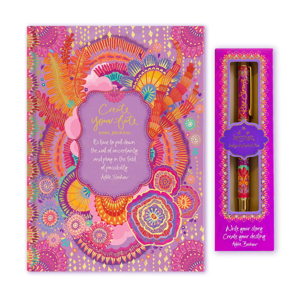 Intrinsic Colourful Journaling Starter Gift Pack Bundle - Gift Wrapped Pink Guided Goal Journal with inspirational quotes and matching pen - Gifts for journaler  