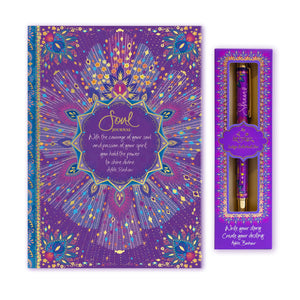 Intrinsic Colourful Journaling Starter Gift Pack Bundle - Gift Wrapped Purple Guided Soul Journal with inspirational quotes and matching pen - Gifts for journaler  