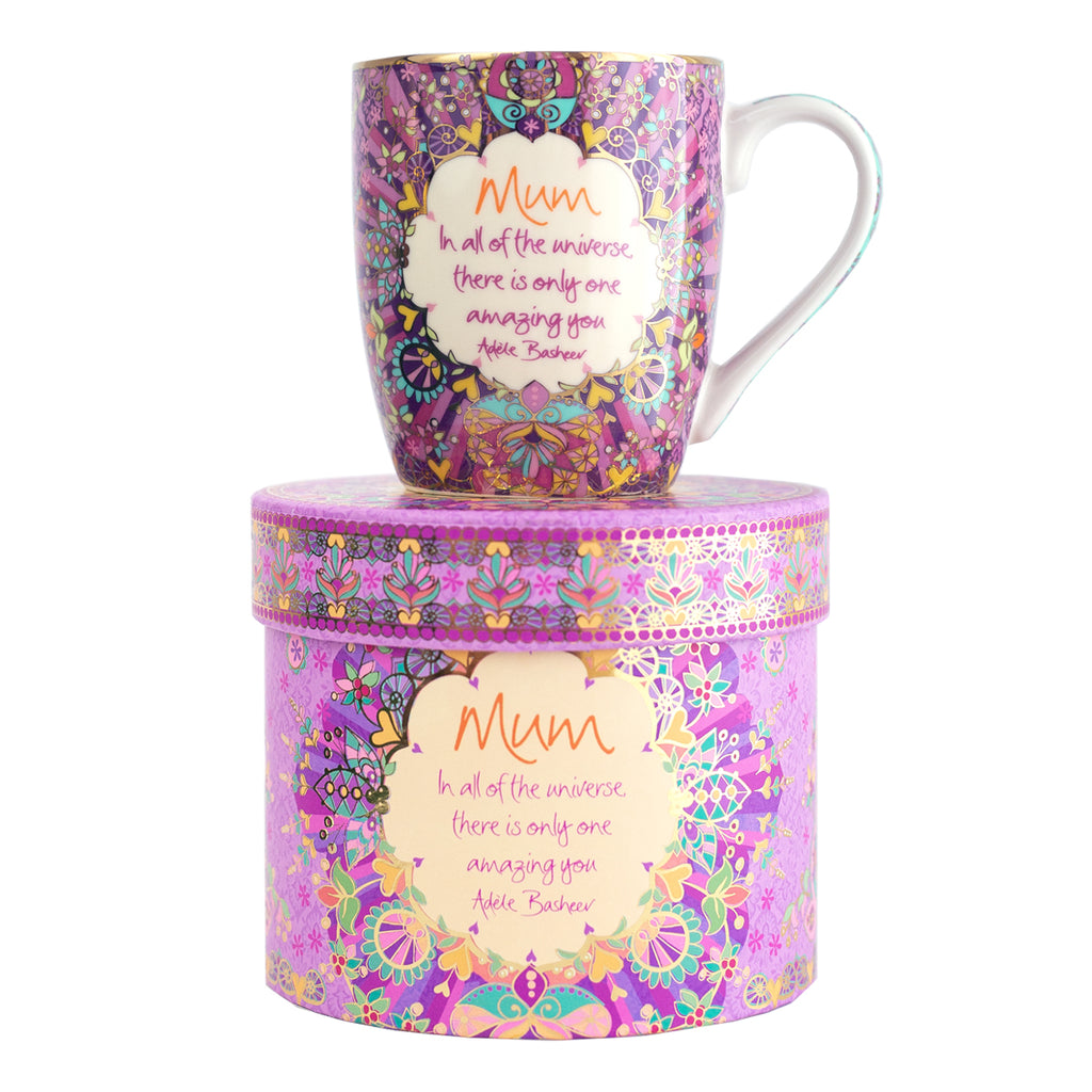 Intrinsic Mum Mug with mother quote by Adèle Basheer. Australian Mother's Day present. Purple ceramic mug with inspirational mum quote