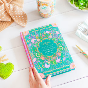 Inspirational Australian stationery brand Intrinsic - A5 aqua Guided Gratitude Journal with inspiring quote by Adèle Basheer on cover 