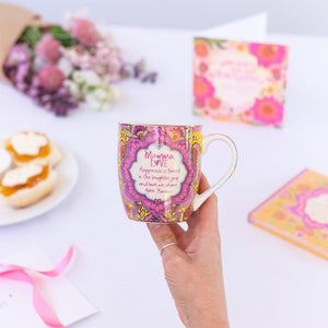 Australian Mother's Day present ideas for Mum - Adèle Basheer Mumma Love ceramic mug with heartfelt message for mothers - pink and orange