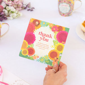 Adèle Basheer Quote all occasion Greeting Card with heartfelt thank you message - Blank inside, colourful yellow and pink cover with flowers and bee - Made in South Australia 